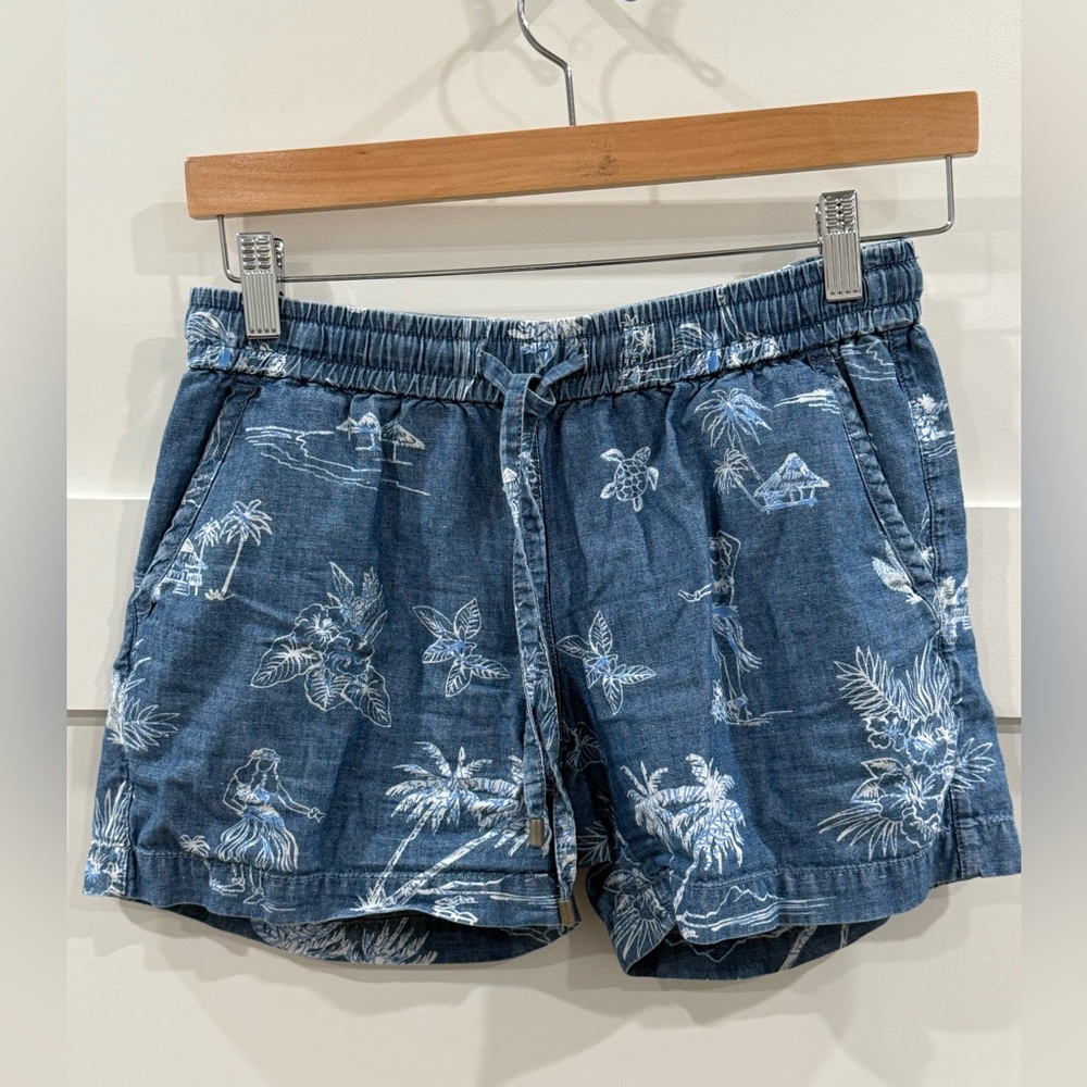 Tommy Bahama Chambray Blue Hula Hawaiian Tropical Drawstring Shorts  Sz XXS